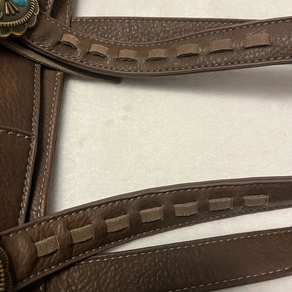 Justin Boots Brown Vegan Leather Tote with Turquoise Conchos - Picture 7 of 11